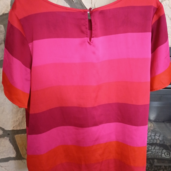 Liz Claiborne Red and Pink Striped Short Sleeve Top - Picture 2 of 3